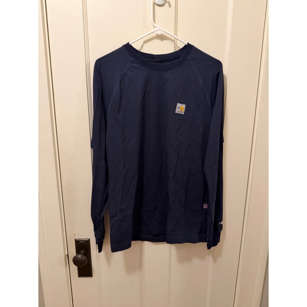 Carhartt FR Force Mens Navy Blue Long Sleeve T-Shirt Relaxed Fit Small CAT 2